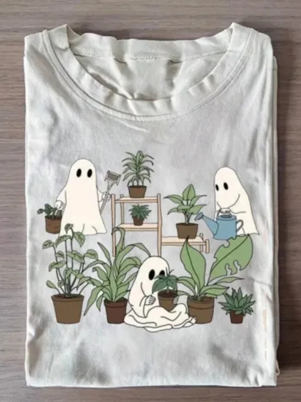 Funny Ghost Garden Graphic Tee - White Style Halloween